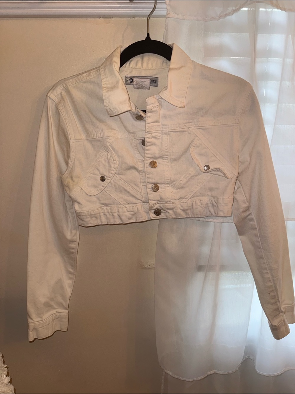 Cropped White Denim Jacket - Women's Lightweight Jean Jacket